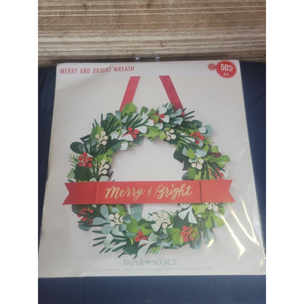Paper Source Merry And‎ Bright Christmas Wreath Craft Kit 15" Holiday Decor